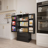 Asofer 63" Pantry Cabinet, 2-Drawer Freestanding w/Doors & Shelves, Black
