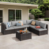 Noelse Outdoor Patio Furniture Set, 7 Pieces Wicker Sectional Furniture Set with Coffee Table for Backyard, Gray