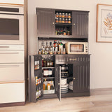 Asofer 67.7" Kitchen Pantry Cabinet with Door & Shelves, Sideboard Buffet Cabinet with Microwave Stand for Dining Room, Dark Brown