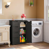 Asofer 33" Black Moisture-Resistant Anti-Tip Pantry Cabinet with Door, 4 Drawers & Shelves