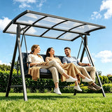 3 Seat Patio Swing with Canopy, Lofka 2-in-1 Convertible Swing Bed, 750lbs Outdoor Porch Swing Chair, for Backyard Garden Lawn, Dark Gray