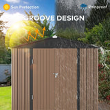 8x6 ft Outdoor Storage Shed on Sale, Sheds & Outdoor Storage with Lockable Doors, Metal Garden Shed by Durable Galvanized Steel for Patio, Lawn - Light Brown