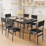 Noelse 63" Dining Table Set for 4-6 People, 7-Piece Extendable Kitchen Table Set with 6 Padded Chairs, Modern Dining Room Set for Small Space, Black