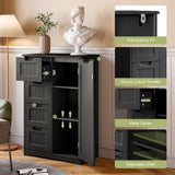 Asofer 33" Black Moisture-Resistant Anti-Tip Pantry Cabinet with Door, 4 Drawers & Shelves