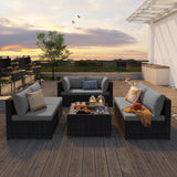 Noelse Outdoor Patio Furniture Set, 7 Pieces Wicker Sectional Furniture Set with Coffee Table for Backyard, Gray