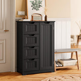 Asofer 33" Black Moisture-Resistant Anti-Tip Pantry Cabinet with Door, 4 Drawers & Shelves