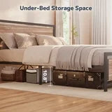 Asofer Queen Bed Frame with with Rustic Vintage Wood Headboard and Footboard, No Box Spring Needed, Gray