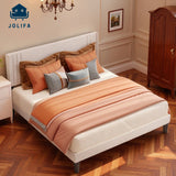 Queen Bed Frame with Upholstered Headboard, Jolifa Metal Platform Bed Frame, Noise Free, Beige