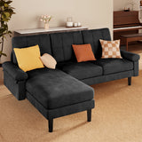 82" Velvet L-Shaped Sectional Sofa, Convertible Sleeper Couch with Memory Foam and Soft Cushion for Small Spaces, Black