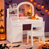 Asofer Kids Vanity Princess Dressing Table and Chair Set with Mirror and LED,White