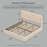 Asofer King Upholstered Bed Frame with Lift Up Storage & Modern Wingback Headboard, No Box Spring Needed, Beige