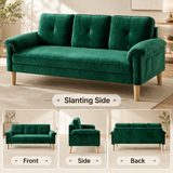 Lofka 70" Modern Sofa with 3 Soft Pillows Velvet lounge Sofa with Side Storage Pocket,Black sofa