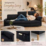 Lofka 70" Black Linen Sofas 3eat 660 LBS Capacity Modern Living Room Sofa with 3 Soft Pillows