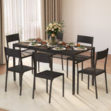 Dining Table Set for 6 , 7-Piece Kitchen Table Set for Small Space, Apartment, Kitchen, Dining Room, Space-Saving - Black