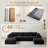 Lofka 134.3" U-Shaped Modular Sectional Sofa,Black Corduroy Oversized Cloud Couch, No Assembly