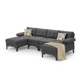 Modern U-Shape Sectional Sofa, Fabric Modular Couch, 4 Seat Oversized Sofa with Chaise for Living Room - Gray