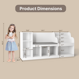 Asofer 66” Kids Toy Organization Cubby Bookcase, 7-Cubbie Bench with Cushion for Children Room Playroom