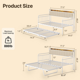Daybed with Trundle, Twin Day Bed Frame with Storage Headboard and Charging Station, Sturdy Metal Sofa Bed with Pull-Out Trundle for Living Room, Bedroom and Guest Room - Beige