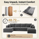 Lofka 134.3" Gray U-Shape Sectional Sofa 5 Seat Corduroy Modular Couch for Living Room