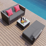 Outdoor Patio Furniture Sets, 3 Piece Outdoor Sectional Patio Sofa, All Weather Outdoor Sofa PE Garden Furniture, Wicker Rattan Patio Conversation Set with Glass Table and Cushions - Gray