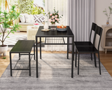 Dinning Table for 4, Kitchen Table and 2 Chairs for 4 with Bench, 4 Piece Dining Table Set for Small Space, Apartment - Black
