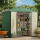 8x6 ft Outdoor Storage Shed on Sale, Sheds & Outdoor Storage with Lockable Doors, Metal Garden Shed by Durable Galvanized Steel for Patio, Lawn - Green