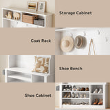 Asofer Modern Hall Tree with Shoe Storage Bench, Coat Rack and Shelves, Entryway Organizer for Mudroom, Foyer & Front Entry, White