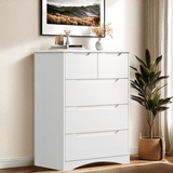 5 Drawer Dresser ,37 "H Modern Storage Cabinet with Cutout Handles for Bedroom,White