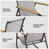 Patio Conversation Sets for 4, Lofka 4 Pieces Patio Furniture Sets with Rocking Bistro Fabric chairs, Garden Loveseat, Glass Coffee Table for Backyard, Poolside, Porch, Lawn, Gray