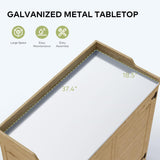 Outdoor Storage Cabinet & Potting Bench Table with Metal Top, Wooden Patio Furniture, Garden Workstation - Natural