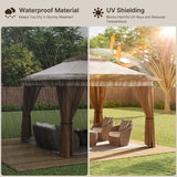 Asofer 8 Piece Outdoor Dining Set , Patio Conversation Set With Stackable Textilene Chairs, Table & Gazebo with Mosquito for Backyard, Garden, Deck, and Parties