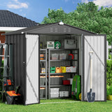 Jolifa 8x6 ft Outdoor Storage Shed, Heavy Duty Galvanized Steel Tool Shed with Lockable Double Doors, Waterproof Metal Garden Shed for Backyard, All Weather Shed for Lawn Equipment & Bike Storage
