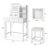 Lofka Makeup Vanity Desk with Mirror & Lights, Dressing Table Set with 2 Drawers|Stool|Adjustable Brightness|3 LED Modes for Bedroom, Modern White