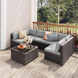Noelse Outdoor Patio Furniture Set, 7 Pieces Wicker Sectional Furniture Set with Coffee Table for Backyard, Gray