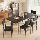 Noelse 63" Dining Table Set for 4-6 People, 7-Piece Extendable Kitchen Table Set with 6 Padded Chairs, Modern Dining Room Set for Small Space, Black