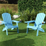 Asofer Folding Adirondack Chair, SGS Tested, Wooden Textured with Cup Holder, Heavy All-Weather HDPE Comfortable Set Poolside Backyard Lawn Coffee, Aruba Blue
