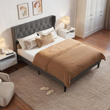 Noelse Full Size Bed Frame with Upholstered Headboard, Bed Frame with Solid Wooden Slats, Under Bed Storage, No Box Spring Needed, Noise-Free, Gray