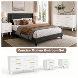3-Piece Dresser Nightstand Set, Modern Bedroom Furniture Set 6 Drawer Dresser & 2 Drawer Nightstands,White