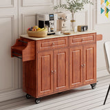 Lofka 52" Kitchen Island with Storage on Wheels w/Drop-Leaf, Rolling Kitchen Cart Island, Spice Rack