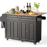 Lofka 52" Kitchen Island with Storage on Wheels w/Drop-Leaf, Rolling Kitchen Cart Island, Spice Rack