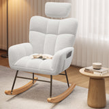 Lofka Rocking Accent Nursing Chair with Adjustable Headrest and High Backrest for Living Room|Bedroom|Balcony, White