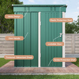 Asofer Outdoor Metal Storage Shed Galvanized Steel Tool House with Lockable Doors & Vents Waterproof for Backyard Garden Patio, Green
