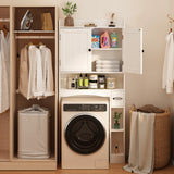 Noelse Over the Toilet Storage Cabinet, Over Toilet Bathroom Organizer with 2 Doors, Adjustable Shelves, Toilet Paper Holder, 2 Side Hooks, Space-Saver for Bathroom, Laundry, White