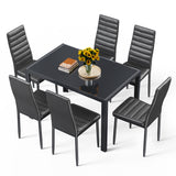 Asofer Modern 7 Piece Dining Table Sets, Rectanglar Kitchen Dining Table Set for Dining Room, Black