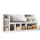 Asofer 66” Kids Toy Organization Cubby Bookcase, 7-Cubbie Bench with Cushion for Children Room Playroom