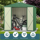 8x6 ft Outdoor Storage Shed on Sale, Sheds & Outdoor Storage with Lockable Doors, Metal Garden Shed by Durable Galvanized Steel for Patio, Lawn - Green