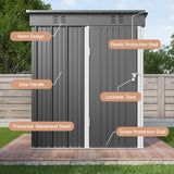 Asofer Outdoor Metal Storage Shed Galvanized Steel Tool House with Lockable Doors & Vents Waterproof for Backyard Garden Patio, Dark Gray