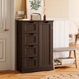 Noelse Kitchen Pantry Storage Cabinet with Drawers, 33'' Small Kitchen Pantry Cabinet with 3 Shelves and 1 Door for Kitchen Dining Room and Bathroom, Dark Brown