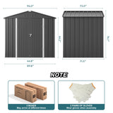 8' x 6' Metal Outdoor Storage Shed with Double Lockable Doors - Gray