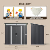 6' x 4' Metal Outdoor Storage Shed with Double Lockable Doors - Gray